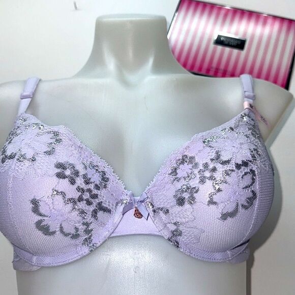 🔥Victoria's Secret Lavender Bra with Silver Accents 32C New - Picture 1 of 6